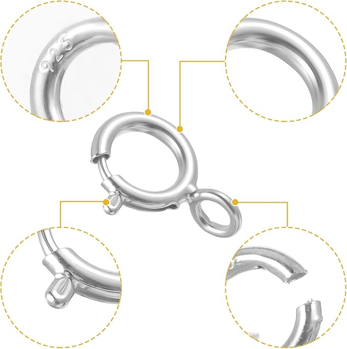 7 Sets 925 Sterling Silver Necklace Clasps and Closures 5mm Spring Ring Clasp Jewelry Clasps with Closed Jump Rings 4mm for Bracelet Necklace Extender Connectors for Jewelry Making Repair