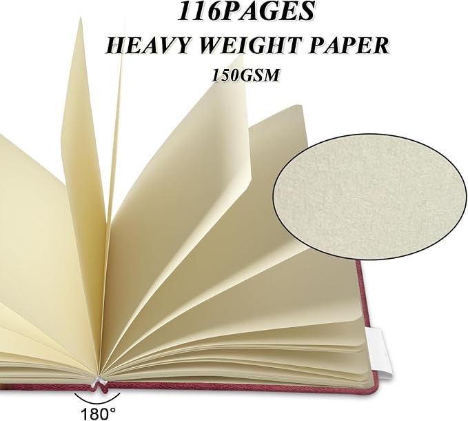 5" x 5" Hardcover Sketch Book,Small Mixed Media Sketch Pad,58 Sheets 150GSM Acid-Free Artist Drawing Paper,Travel Journal Blank Notebook for Adults Painting,Illustration,Art Supplies.Wine Red
