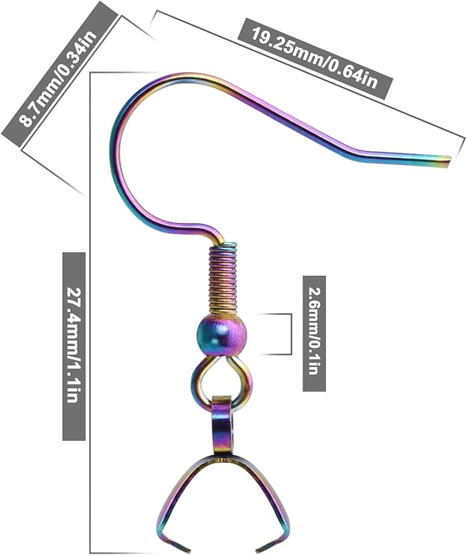 earring hooks 50pcs/25pairs, stainless steel rainbow ear wires fish hooks, hypo-allergenic jewelry findings parts for diy jewelry making