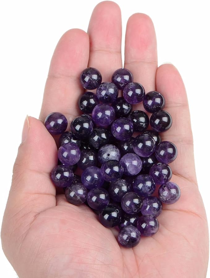 bymitel 90pcs natural crystal beads stone gemstone round energy healing loose beads with stretch cord for jewelry making bracelets anklets (amethyst, 10mm 90pcs)