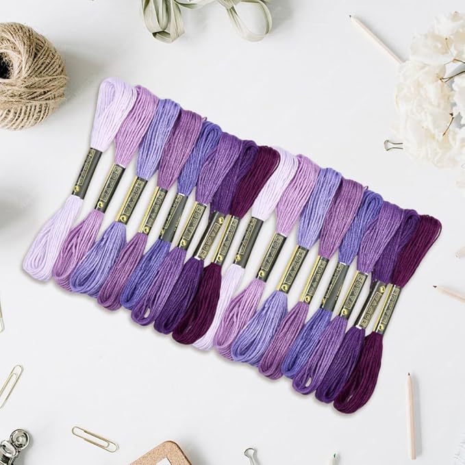 16 Skeins 131 Yards Embroidery Thread Friendship Bracelets String Cross Stitch Threads Cotton Floss Yarn DIY 6 Ply 1.2mm for Making Sewing Needlework Knitting Stitching Craft Supply Purple