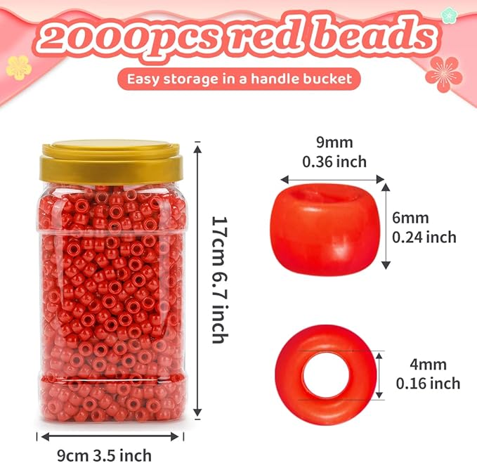 iooleem pony beads(2000pcs red pony beads), beads for bracelets making, beads for crafts, beading supplies, friendship bracelets making.