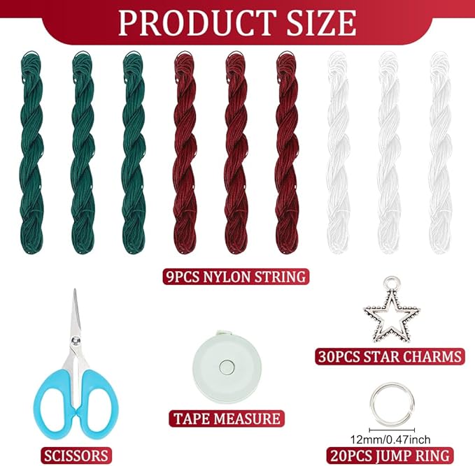 FREEBLOSS 9 Set Macrame Christmas Tree with Pentagram Boho Decor Hanging Ornament Nylon Christmas Tree Ornaments Macrame Kit for Beginners