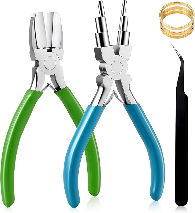 2Pcs Jewelry Pliers Set Jewelry Making Tools Kit Include Nylon Jaw Pliers 6 In 1 Bail Making Plier for Beading Looping Shaping Wire DIY Crafts Rings Jewelry Making Supplies (Blue-Green)