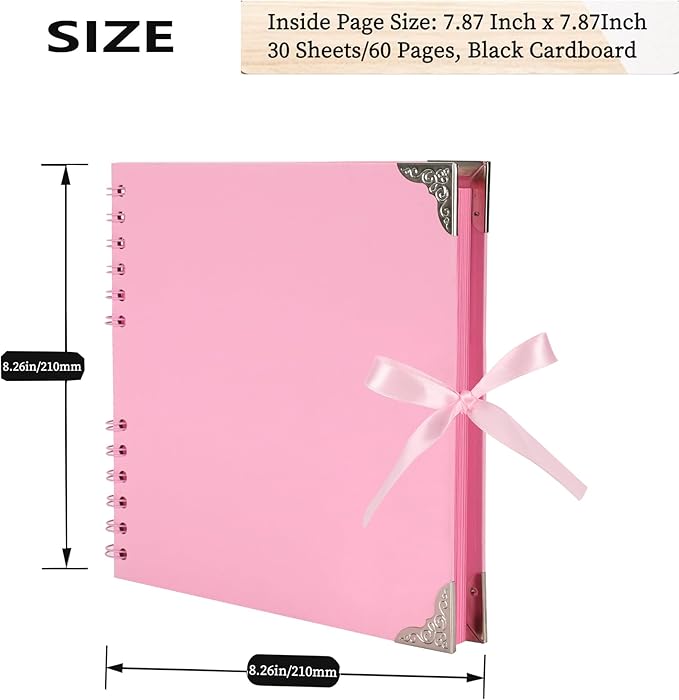 Scrapbook (8 x 8 inch) Scrapbook Album 60 Pages Ideal for Your DIY Scrapbooking Albums Wedding and Anniversary Family Photo Album (pink)