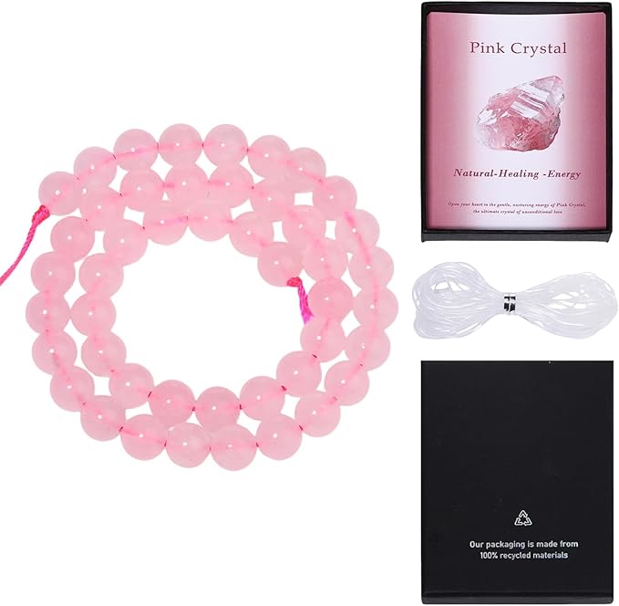 Song Xi 90pcs 4mm Natural Pink Crystal Stone Beads for Jewelry Making, Gemstones Beads Bracelet for Necklace Earring Keychain, with Jewelry Box and Elastic for Christmas Wedding Birthday Gift