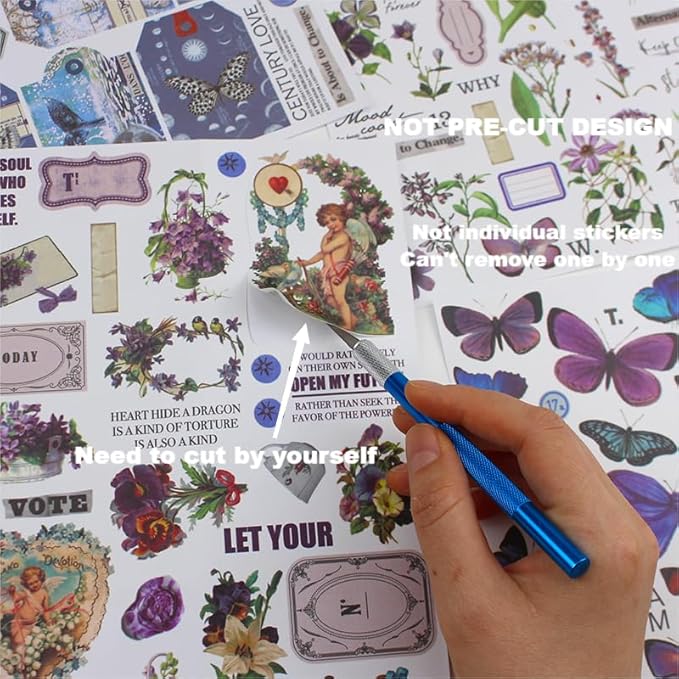 Vintage Washi Sticker Book Ephemera for Junk Journals,800+ Journaling Stickers for Scrapbooking Supplies, Collage, DIY Crafts Arts Decorative 24 Sheets