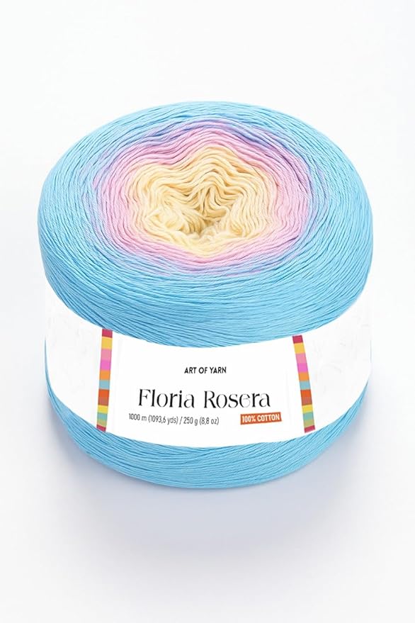 Floria Rosera 100% Cotton Yarn - 250g (8.80oz), 1094 Yards - Vibrant Multicolor Rainbow Yarn for Crochet, Knitting, Amigurumi & Crafts - Ideal for Spring & Summer Projects 99311