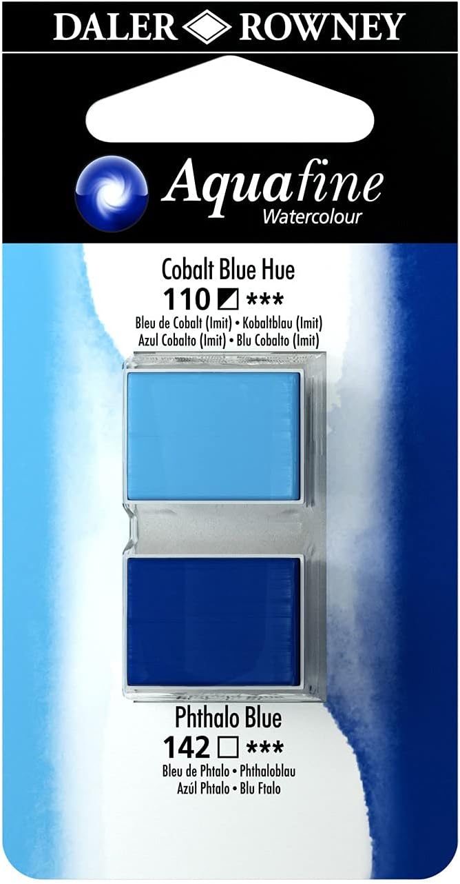 Daler-Rowney Aquafine 2-pc Watercolor Paint Set, Cobalt Blue Hue & Phthalo Blue - Watercolor Paints for Watercolor Paper and More