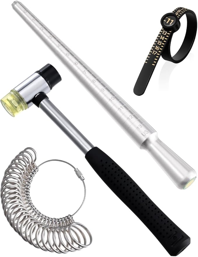 meowoo ring sizer measuring tool set, ring sizer with magnifying glass, integrated conical solid ring mandrel sizer tools for ring repair and measurement, jewelry sizing measuring, 4 pcs