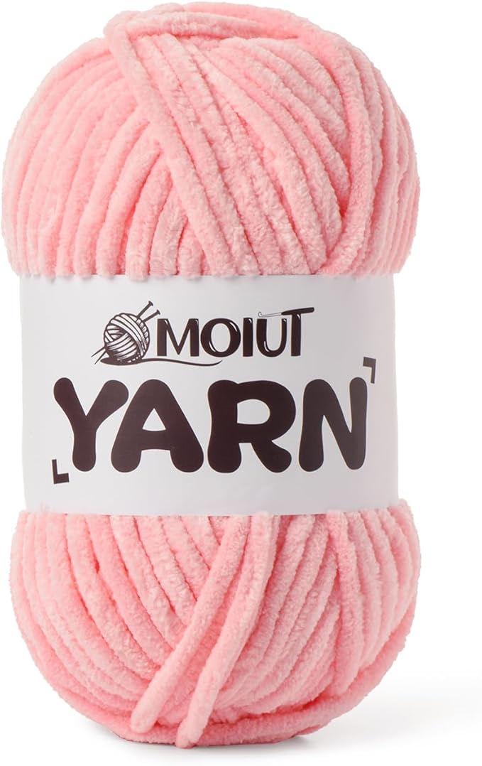 Fluffy Chenille Yarn for Crocheting, Chunky Velvet Yarns for Crochet Amigurumi, Baby Yarn for Crocheting Soft Blanket, 87.4yds /3.5 oz Bulky Yarns for Crafts/Hats/Shoes/Socks (Pink)