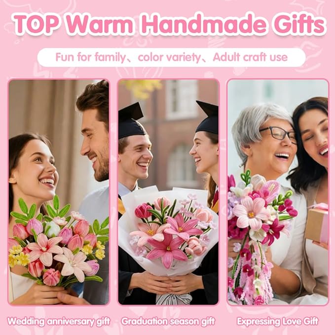 985-Pieces Pink Floral Craft Kit with Pipe Cleaners, Flower Stems & Stamens - Complete DIY Flower Making Set for Art Projects, Party Decorations & Gift Wrapping