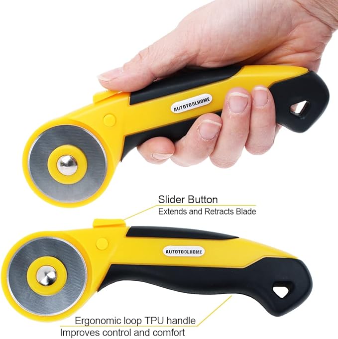 AUTOTOOLHOME 45mm Rotary Cutter Automatic Fabric Cutter Quick Change Blades with Safety Lock for Quilting, Sewing, Crafts, Replacement Blades (color02)