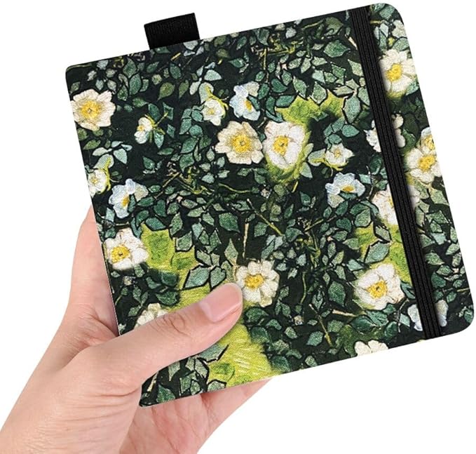 Mifuner Square 5.1X5.1 300gsm Fine Textures Watercolor Journal Hardbound 40pgs(20 Sheets) Travel Size for Calligrapher Colored Pencil Watercolor Sketch Handmade Cloth Cover Notebook White Rose