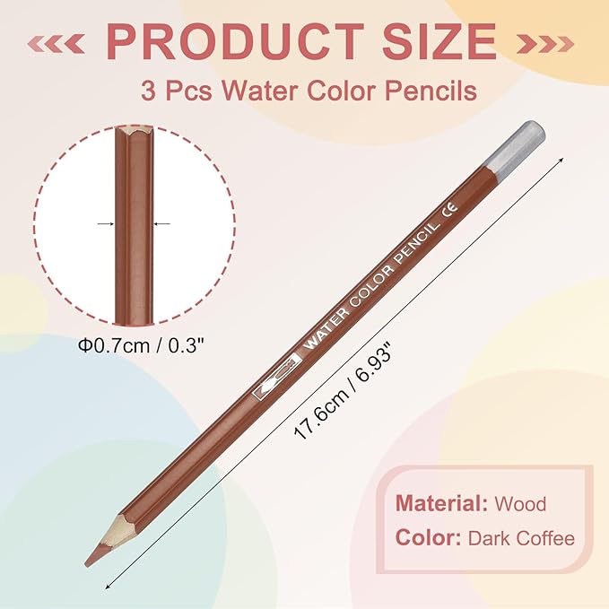 PATIKIL Watercolor Pencils, Dark Coffee Color Pencil Set Sketch Coloring Drawing Colored Pencils Bulk Artist Drawing Supplies for Adult Coloring Book Blending, 3 Pcs
