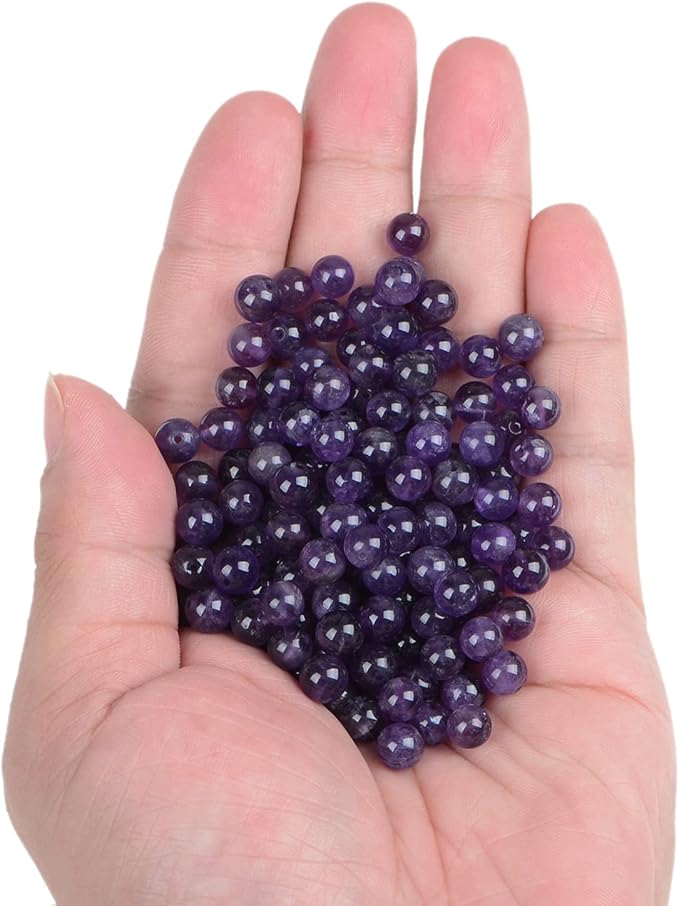 bymitel 210pcs natural crystal beads stone gemstone round energy healing loose beads with stretch cord for jewelry making bracelets anklets (amethyst, 6mm 210pcs)