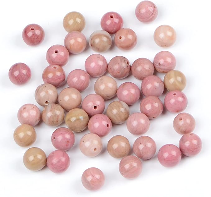 bymitel 210pcs natural crystal beads stone gemstone round energy healing loose beads with stretch cord for jewelry making bracelets anklets (rhodochrosite, 6mm 210pcs)