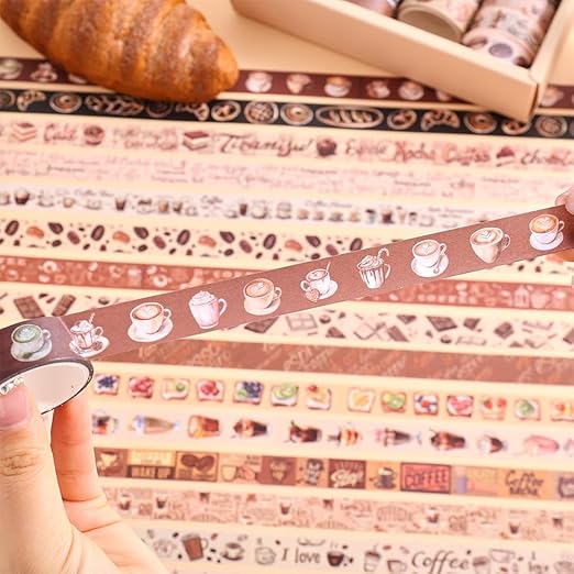 20 Rolls Coffee Theme Washi Tape Set, Writable Decorative Tapes for Scrapbooking, Junk Journal Supplies, Bullet Journaling, Bullet Journaling, 0.6"x79" per Roll