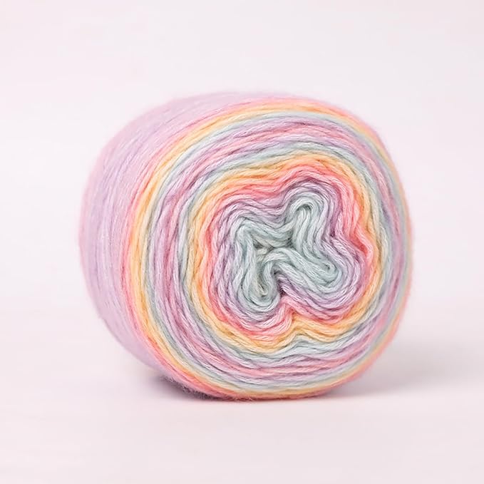 Crocheting Knitting-Gradient Cake Yarn, Soft Multicolor Medium-Fine Blended Yarn, Weight 100 Grams, Contains 60% Cotton 30% Acrylic 10% Wool. Suitable for Scarf, Gloves, Shawl, Blanket.(1171)