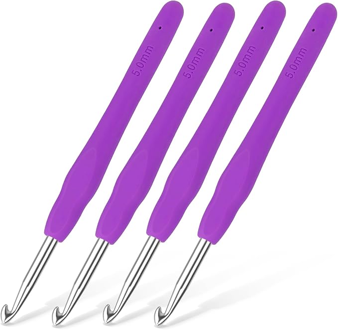 4PCS 5.0mm SizeH Crochet Hooks, Ergonomic Handle Crochet Hooks for Arthritic Hands, Smooth and Extra Long Crochet Needles for Beginners, Knitting Needles for Beginner Handmade DIY Multicolor