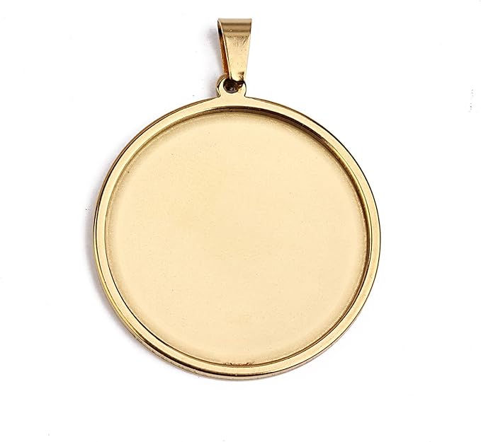 10pcs stainess steel cabochon base setting 20mm 25mm 30mm round cameo pendant trays diy jewelry blank bezel for necklace making (30mm gold)
