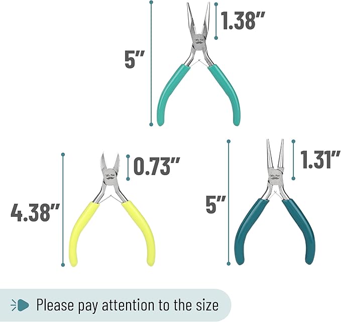 Mr. Pen- Jewelry Pliers Set, 3 Pack, Shades of Green, Rubber Handle & Ergonomic Design, Mini Pliers for Jewelry Making Tools, Small Wire Cutters for Crafting