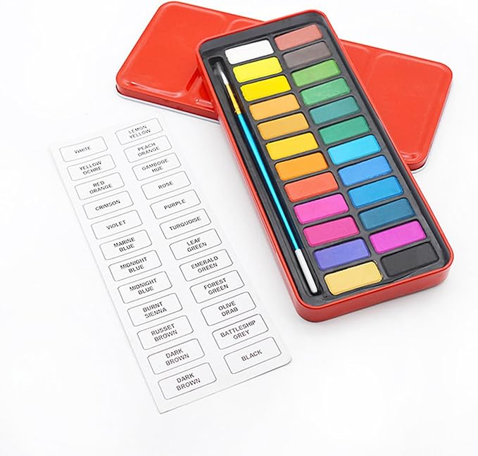RGBMIX Watercolor Coloring Book for Adults Stress Relief Foldable Painting Pad with 24-Color Paint (Animals)