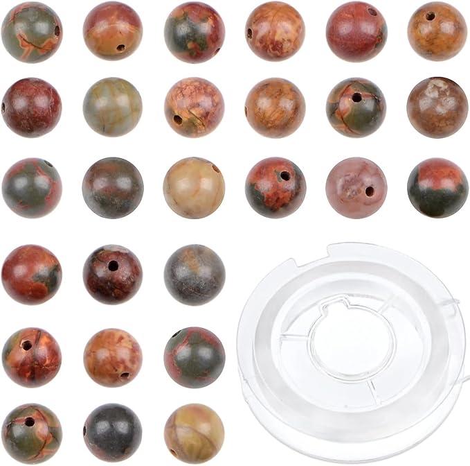 bymitel 90pcs natural crystal beads stone gemstone round energy healing loose beads with stretch cord for jewelry making bracelets anklets (picasso, 10mm 90pcs)
