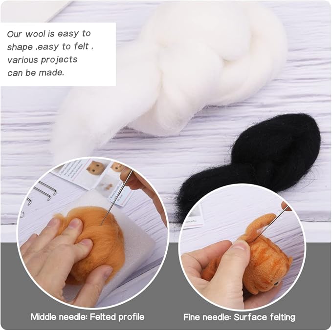 QMNNMA Needle Felting Kits, Needle Felting Supplies Kits with Tools, Animals Needle Felting Set with Foam Mat for DIY Handcraft and Craft Project