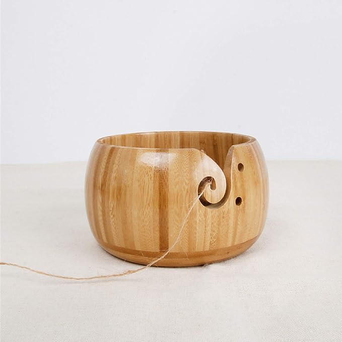 Bamboo Yarn Bowl with Removable Lid, Handmade Yarn Holder for Knitting and Crochet, Carbonized Brown Bowl Box, Smooth Surface, Easy to Carry Knitting Bowls, Crochet Holder, 5.9 *3.5 inch #6