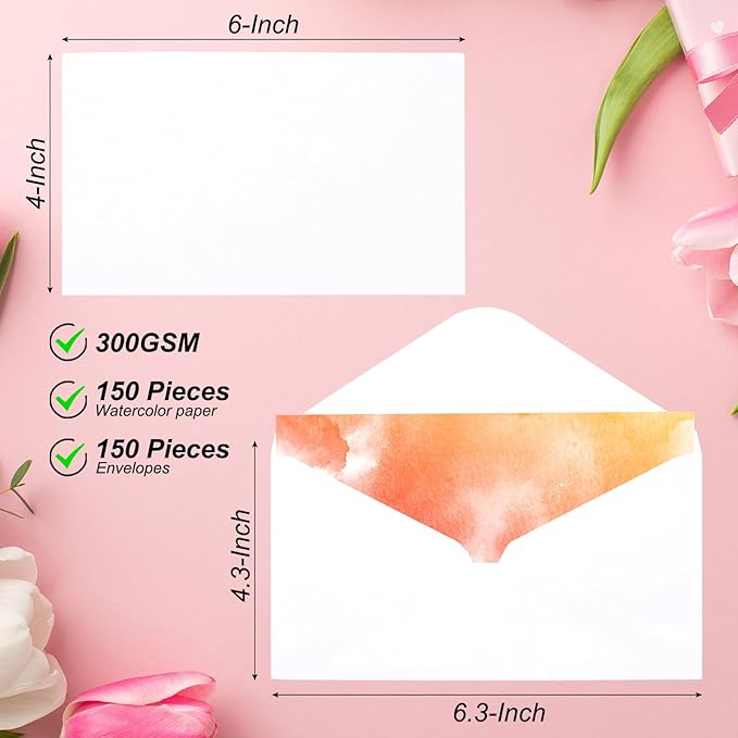 PATIKIL 200 Sets Pure Cotton Watercolor Cards 140lb/300 GSM Postcards with Envelopes for Art Painting Creative Thank Notes, 4x6 Inch