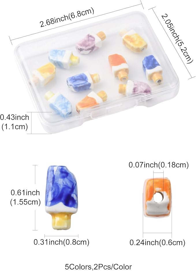 10Pcs Porcelain Ceramic Ice Cream Shapes Beads, 5 Colors Cute Food Shapes Porcelain Loose Spacer Beads for DIY Necklaces Bracelets Crafts Supplies Jewelry Accessories
