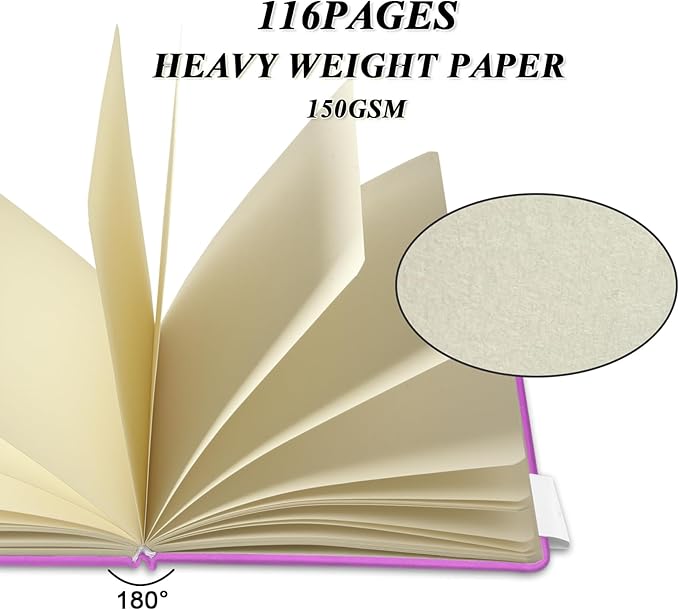 5" x 5" Hardcover Sketch Book,Small Mixed Media Sketch Pad,58 Sheets 150GSM Acid-Free Artist Drawing Paper,Travel Journal Blank Notebook for Adults Painting,Illustration,Art Supplies.Rose Purple