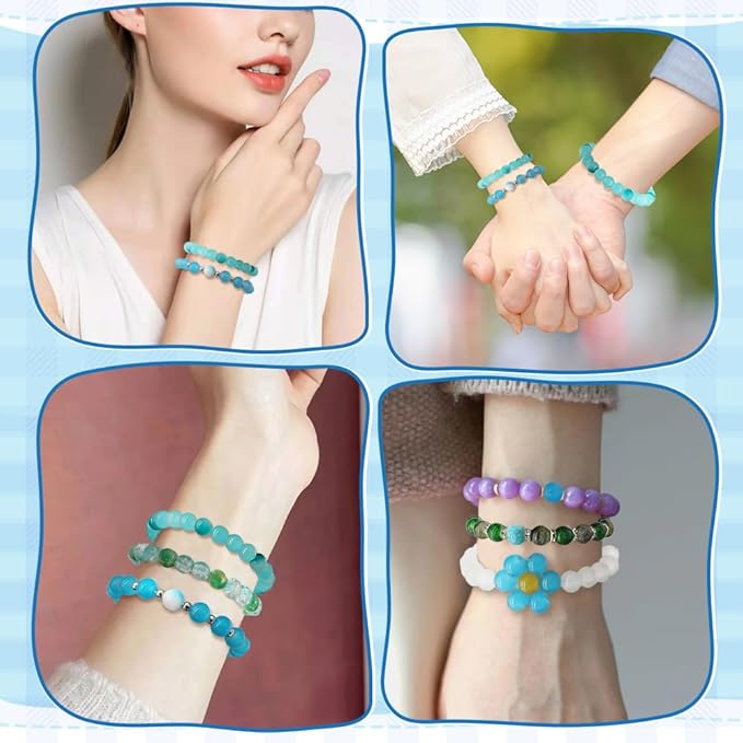 DIPSEOI 8mm Glass Beads for Bracelet Kit - 900 Pcs Jewelry Making Kits Bead DIY with Spacer Charms (Blue Series)