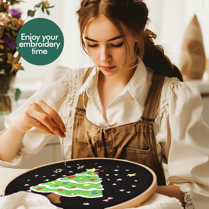 christmas embroidery kits: 3 pack cross stitch kit for beginners adults, diy ornaments craft kit with all tools & instructions, stamped hand embroidery starter kit for holiday crafts & xmas home decor