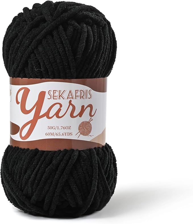 Fluffy Velvet Yarn for Crocheting，Baby Blanket Yarn for Crocheting Soft，50g(65.6yds) Amigurumi Yarns，Plush Chenille Crochet Yarns，Puzzle Yarn for Crochet Weaving Craft(Black)