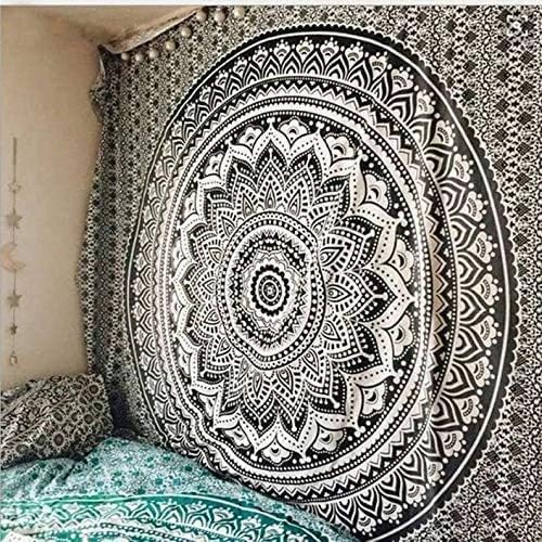 popular handicrafts tapestry wall hanging hippie ombre mandala bohemian hippy psychedelic design indian tapestries bedspread 30 x 40 inches (76 x 101 cms), black grey