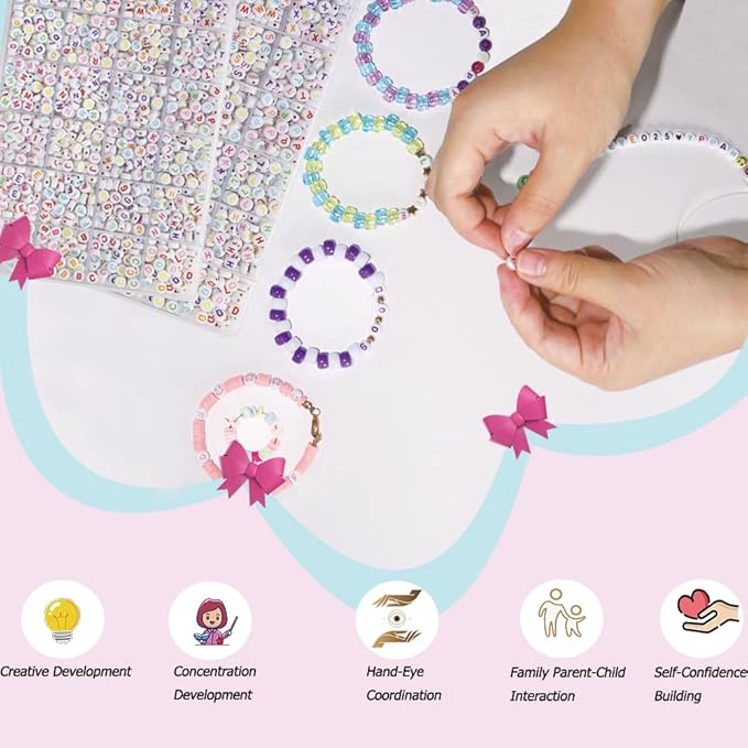 Alphabet Beads A-Z 1400Pcs Letter Beads, Acrylic 4x7mm Round Letter Beads Kits,Black Digit and Colorful Smile Beads for Bracelets Necklaces DIY Jewelry Making (Colorful,1400PCS)
