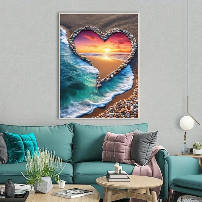 STGLCR Beach Diamond Painting Kits for Adults, 5D Love Diamond Art Kits for Beginners, DIY Full Round Drill Paint by Diamonds,Sunset Diamond Art Kits Diamond Dots Home Wall Decor 12 x 16 Inch