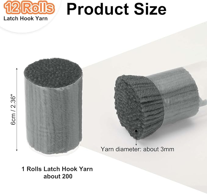 PATIKIL 12 Rolls Latch Hook Yarn, Latch Hook Kit Precut Rugs Yarn Making Crochet Bundles for Rug Adults Beginners Tapestry DIY Craft, Gray