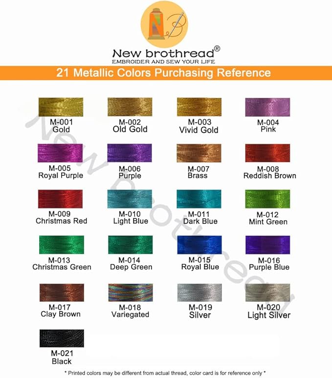 New brothread 21 Assorted Colors Metallic Embroidery Machine Thread Kit 500M (550Y) Each Spool for Computerized Embroidery and Decorative Sewing