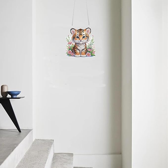 TDFERAN Diamond Painting Pendant Tiger Diamond Art Ornaments Animal Pendants Diamond Art Hanging Sign Onament Wall Hanging in Living Room Dorridor Diamant Art Decorations Ornaments Painting Signs