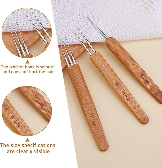 Loc Crochet Needle, 48 Pcs Dreadlock Crochet Hook Tool, 6 Dreadlock Crochet Needle for Hair, Different Size Bent Latch Hook, Crochet Hooks for Hair Braiding with Case