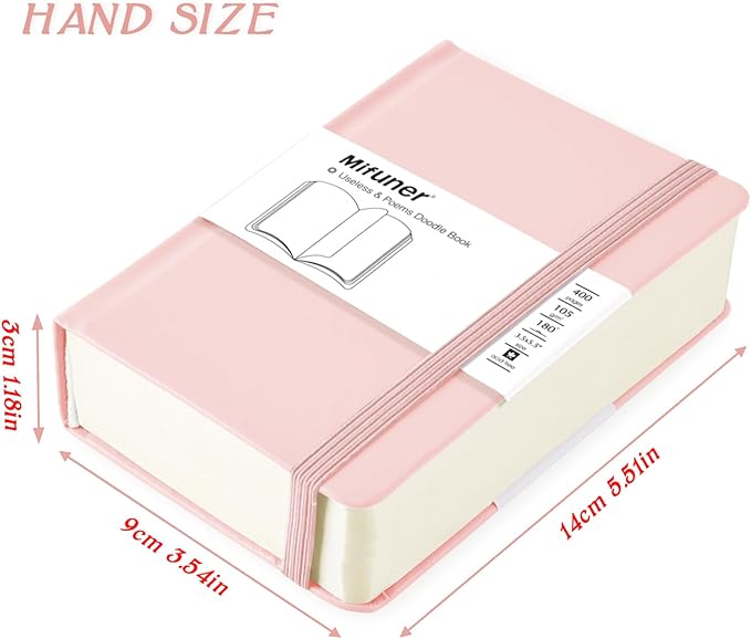 Mix Media Pad,3.5"x5.5" Small Hardcover Leather Art Sketchbook,105 GSM 200 Sheets/400 Pages Acid Free Artistic Painting Drawing Sketching Writing Paper, Handy Pocket Journal Notebook.Pink