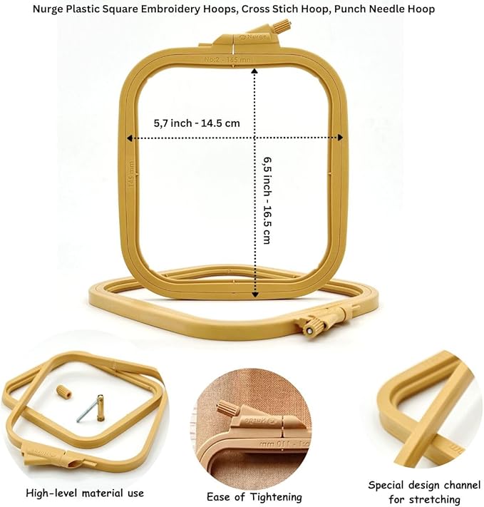 nurge square embroidery hoop - plastic cross stitch frame for needlepoint & embroidery - adjustable craft hoop - beige - no:2 (small)