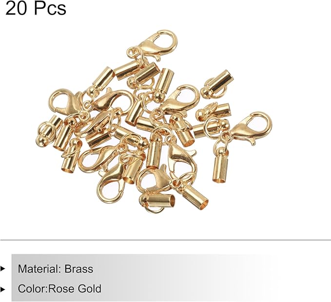 MECCANIXITY Fold Over Cord End Caps Rose Gold 3mm OD with Crimp Covers Lobster Claw Clasps DIY Jewelry Making for Bracelets and Necklaces Crafting 20 Pcs