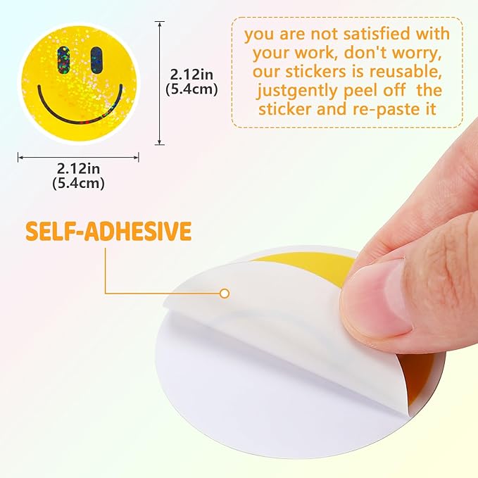 wercokt 50pcs smiling glitter stickers, cute water bottle stickers for kids, for teaching rewards, notebooks, stationery, luggage, cartoon pvc happy sticker