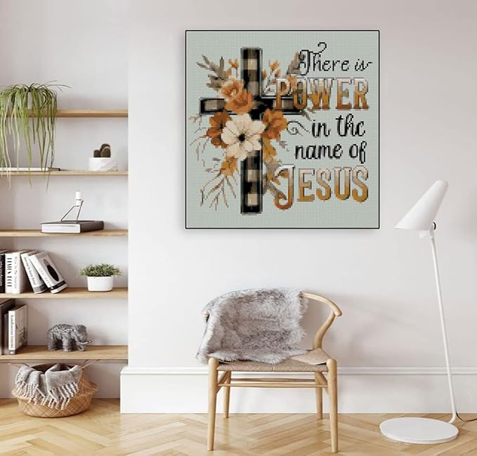 Religious Stamped Cross Stitch Kits -Needlepoint Counted Cross Stitch Kits for Beginners，Religious Cross Dimensions Cross Stitch Kits Embroidery Kit Arts and Crafts for Beginners 13.7x13.7 inch