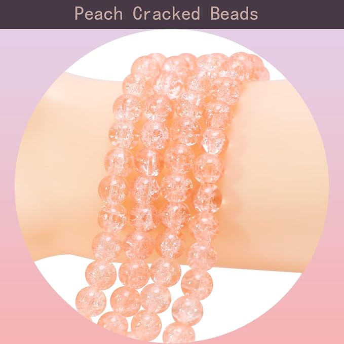 450pcs Peach Crackle Glass Beads Handcrafted Round Lampwork Smooth Loose Beads for Bracelet & DIY Jewelry Making 8mm