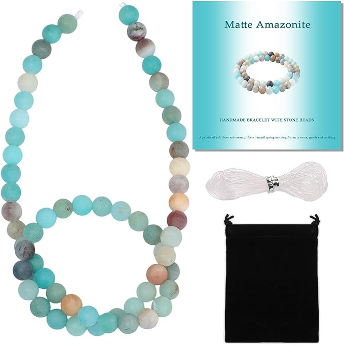 Stone Beads, 60pcs Matte Amazonite, 6mm Round Loose Beads for Jewelry Making, Bracelets, with Bag, String & Card